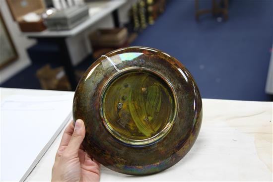 A Pilkingtons Royal Lancastrian lustre dish, by Gladys Rogers, c.1914-20, 22.5cm